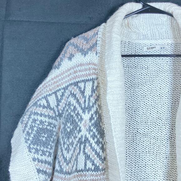Old Navy Womens Sweater Cream Aztec Open Front Knit Short Sleeve Wool Blend S - Picture 4 of 12